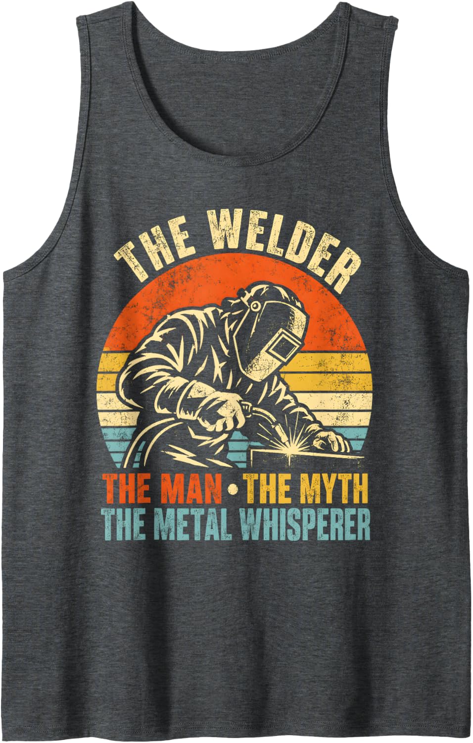 Vintage Welder Funny Welding Metal Worker Men Dad Grandpa Sleeveless Tank Top - Dark Heather Grey