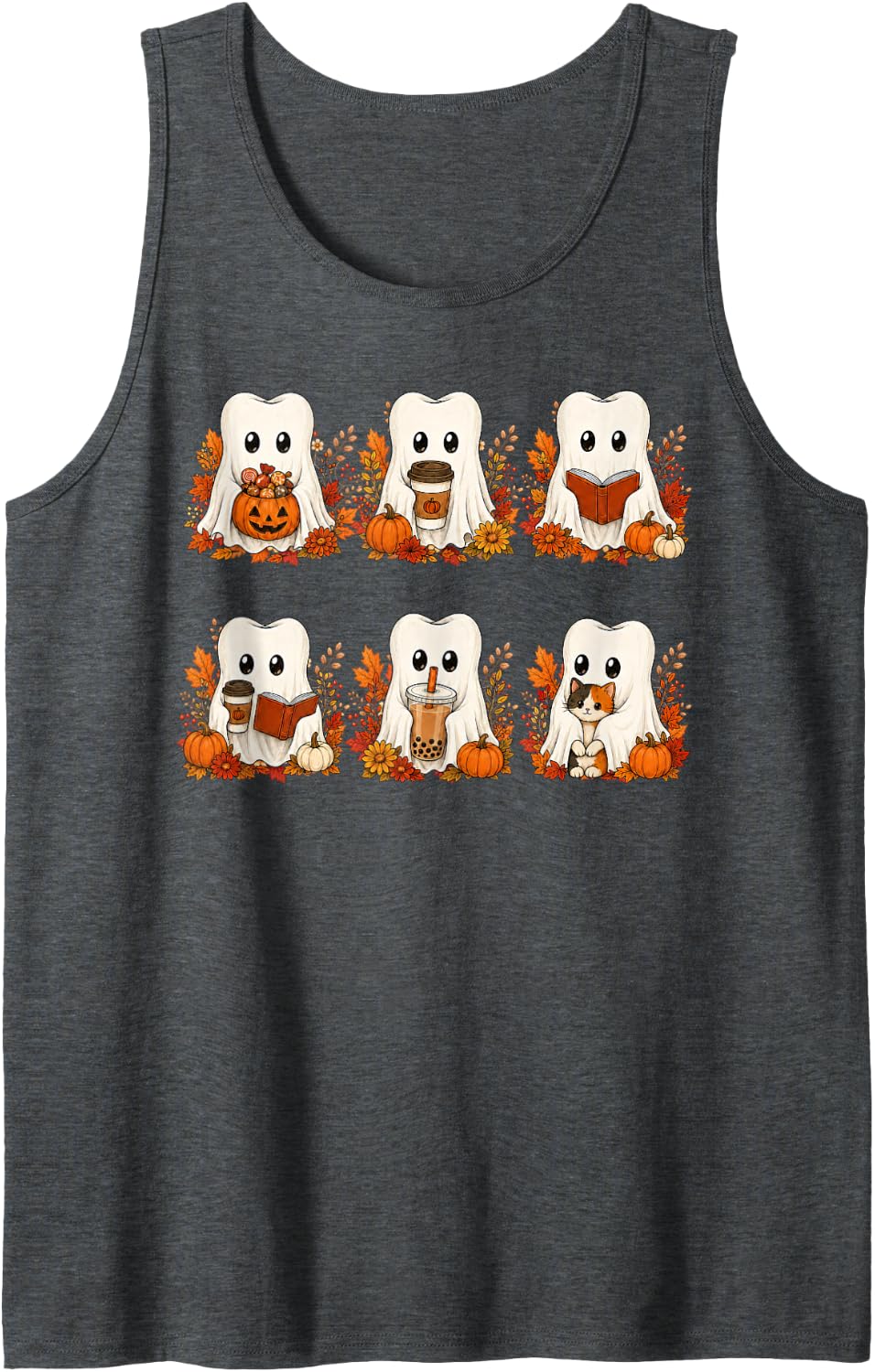 Cute Autumn Tooth Ghost Halloween Dentistry Dentist Sleeveless Tank Top - Dark Heather Grey