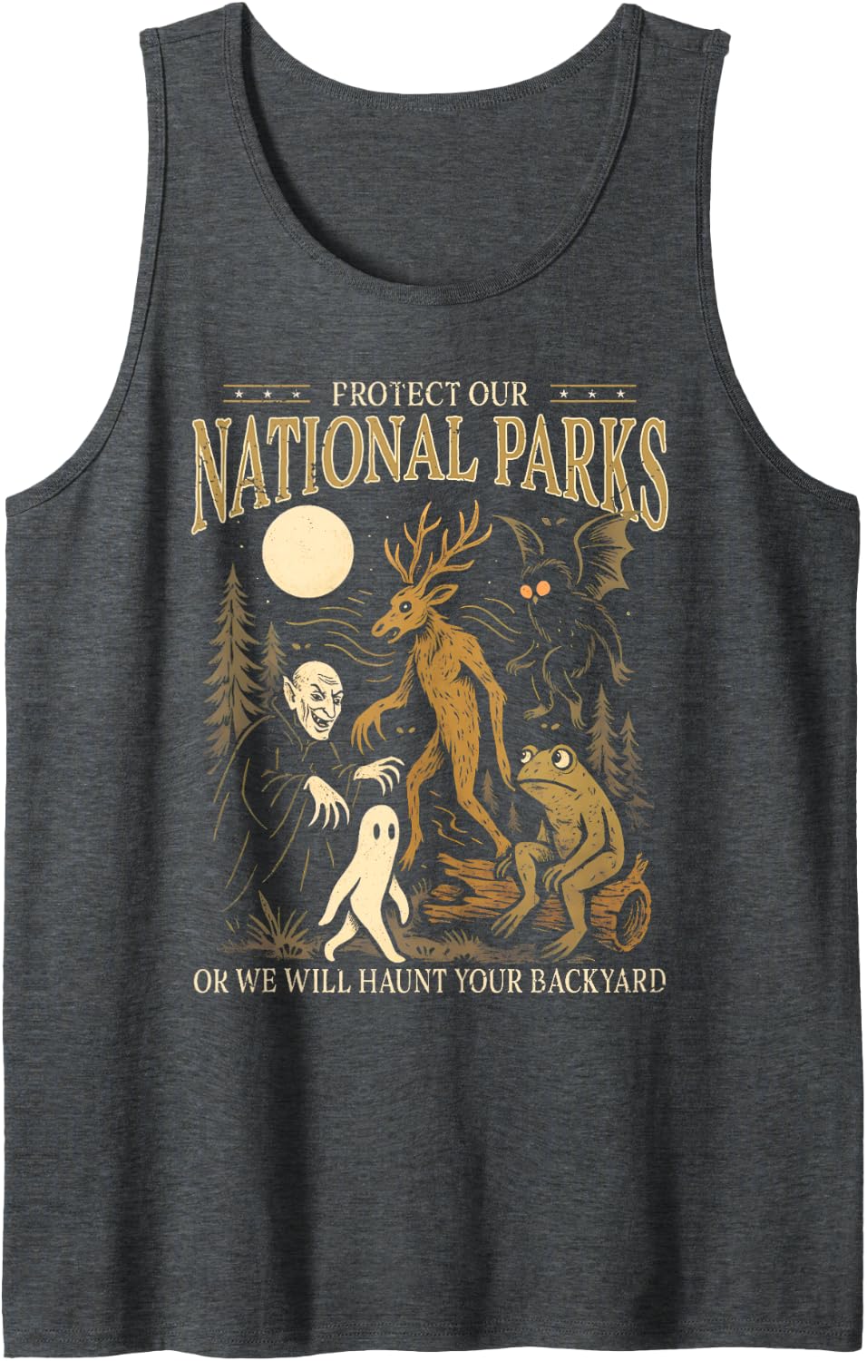 Mothman Wendigo Nightcrawler Protect Our National Park Tank Top - Dark Heather Grey