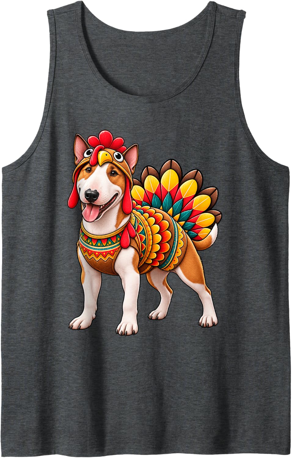 Funny Bull Terrier Turkey Costume Thanksgiving Dog Lover Sleeveless Tank Top - Dark Heather Grey