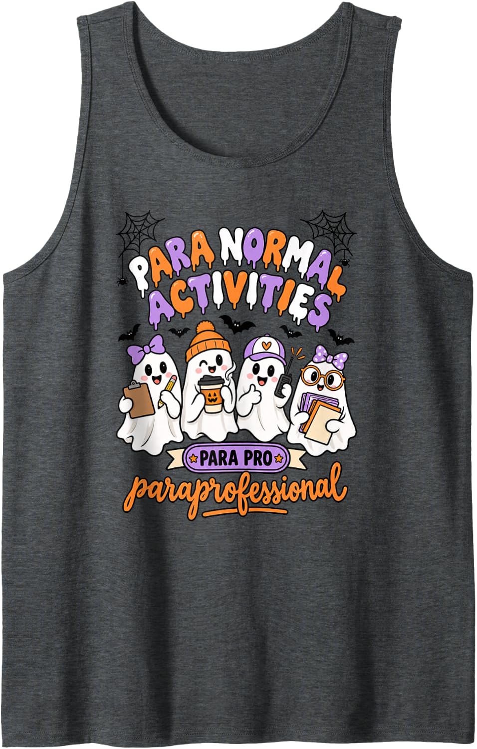 para Normal Activities Paraprofessional Halloween Ghosts Sleeveless Tank Top - Dark Heather Grey