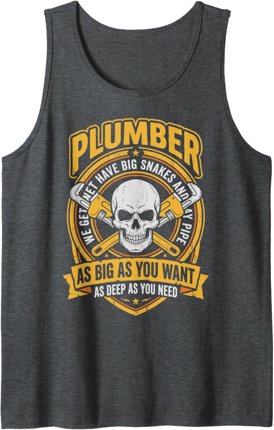Plumber Big Snakes Lay Pipe Funny Plumbing Pipefitter Tee Sleeveless Tank Top - Dark Heather Grey