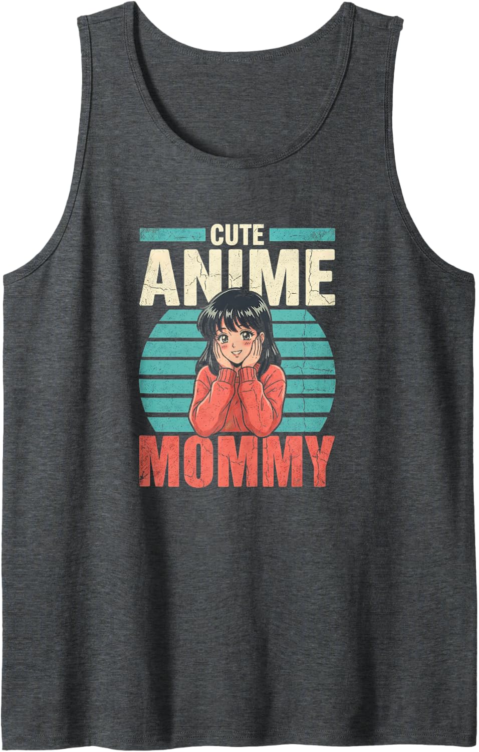 Cute Anime Mommy Retro Manga Woman White Hair Otaku Sleeveless Tank Top - Dark Heather Grey