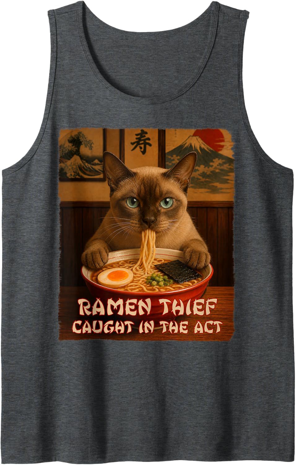 Tonkinese Ramen Cat - Ramen Thief - Grunge Tank Top - Dark Heather Grey