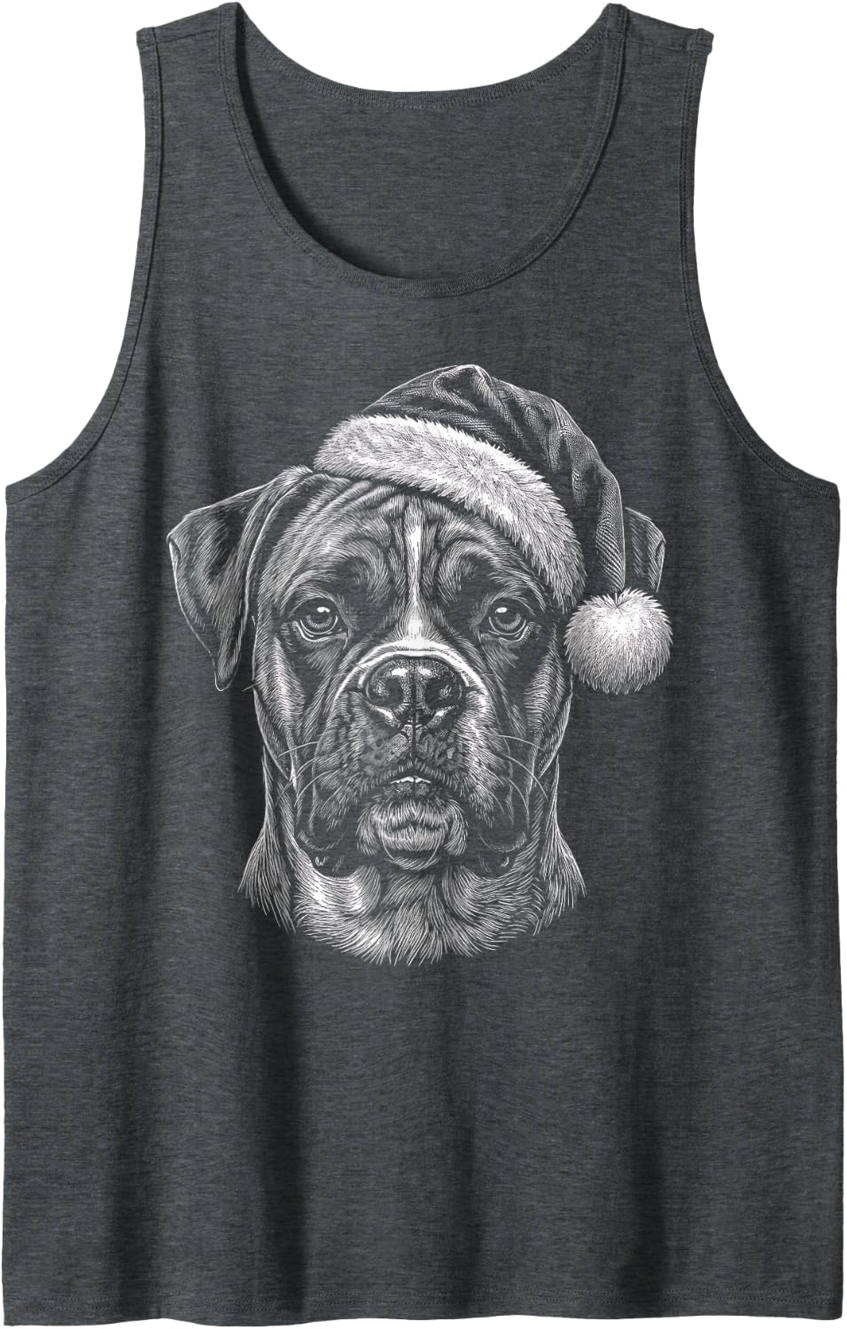 Boxer Christmas Santa Hat Sleeveless Tank Top - Dark Heather Grey