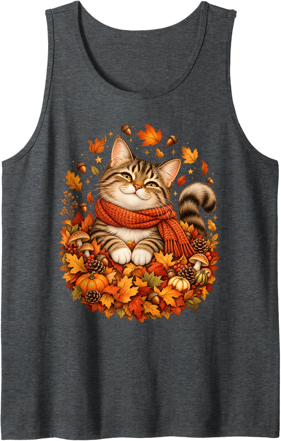 Pumpkin Season Autumn Kitten Lover Fall Cat Thanksgiving Sleeveless Tank Top - Dark Heather Grey