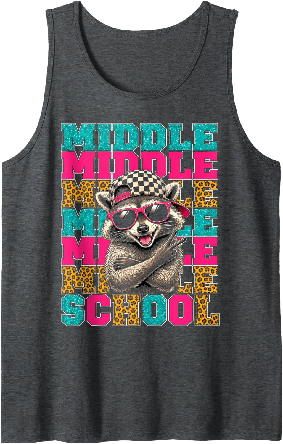 Funny Middle School Feral Raccoon Back to School Teacher Sleeveless Tank Top - Dark Heather Grey