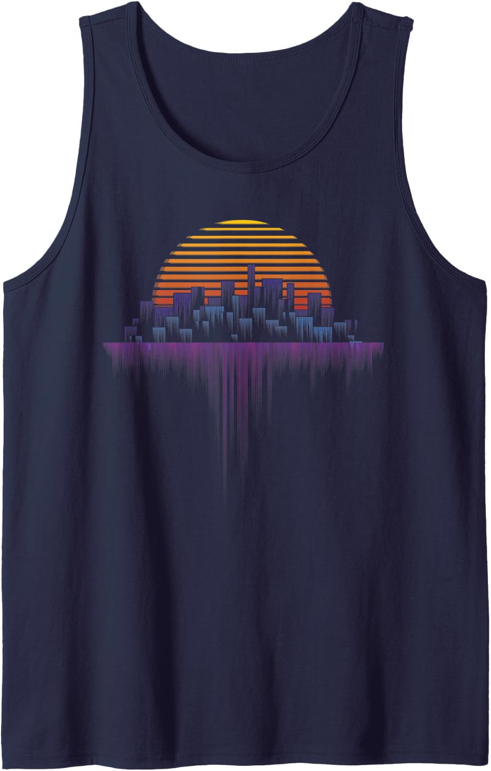 Retrowave Synthwave Vaporwave City Sunset Aesthetic Tank Top - Navy Blue
