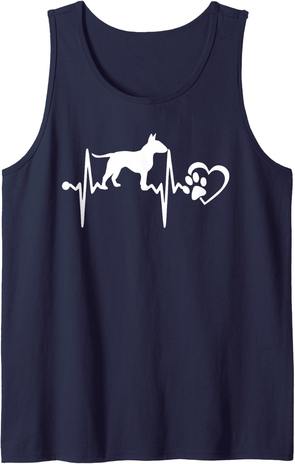 Bull Terrier Dog Heartbeat Paw Love Funny Puppy Lovers Sleeveless Tank Top - Navy Blue