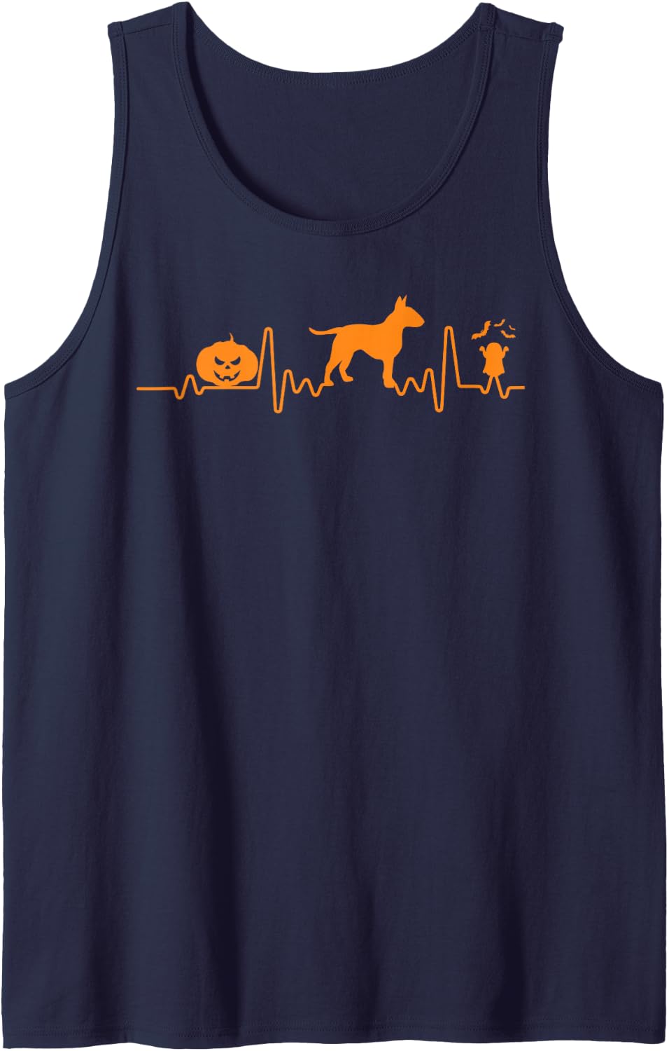 Bull Terrier Dog Heartbeat Pumpkin Funny Halloween Costume Sleeveless Tank Top - Navy Blue