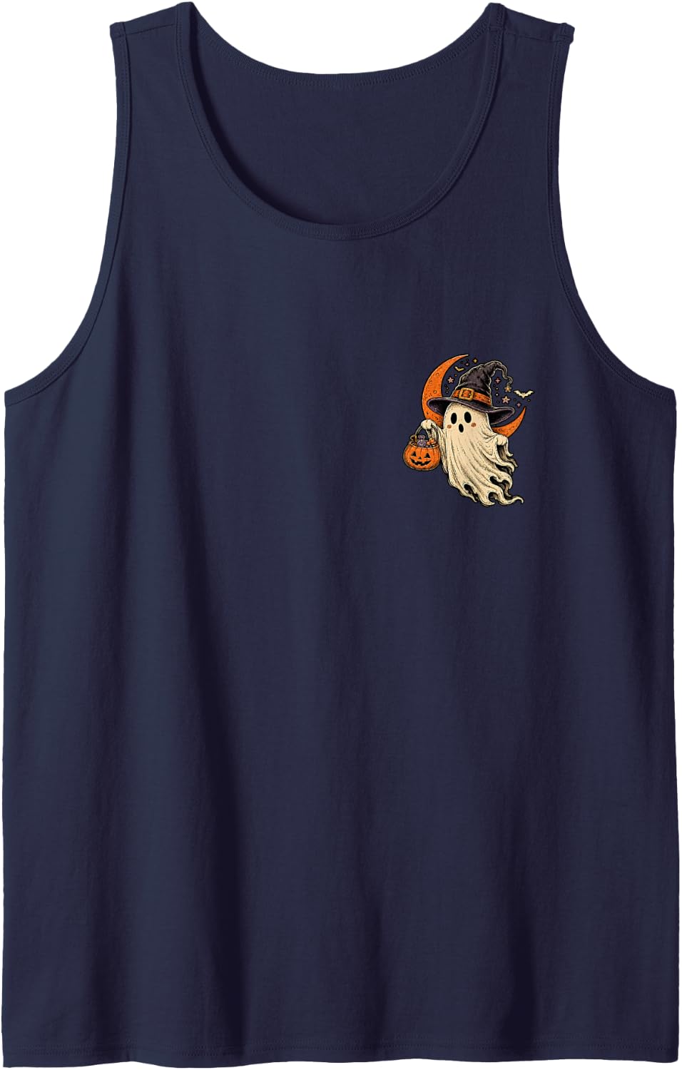 Spooky Season Ghost Witch Halloween Vibes Front and Back Tank Top - Navy Blue