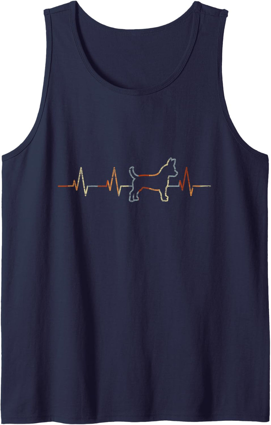 Chihuahua Heartbeat Vintage ECG Cardiogram Retro Sleeveless Tank Top - Navy Blue