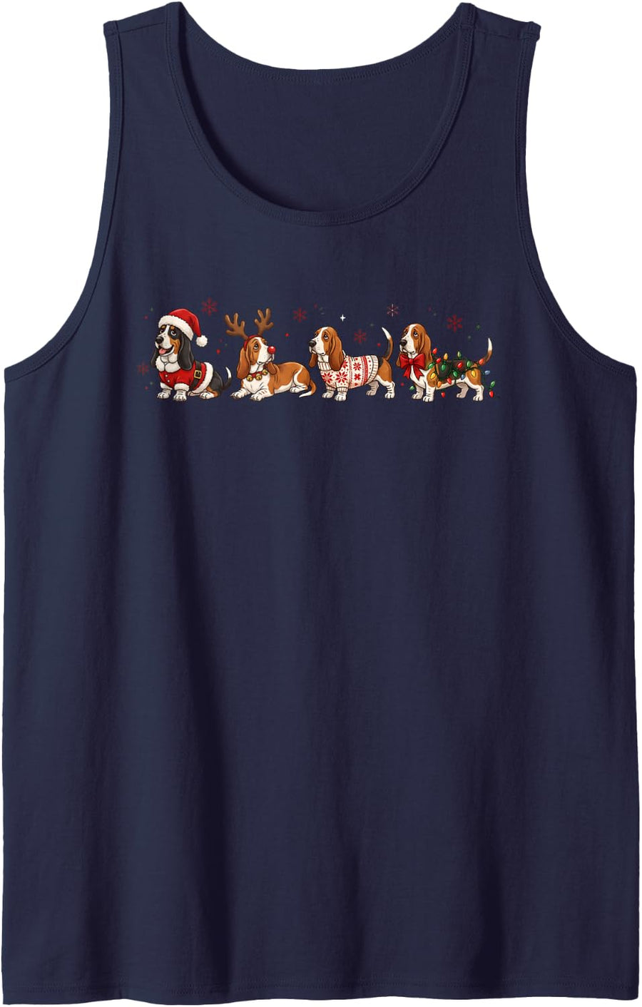 Funny Basset Hound Christmas Lights Sweater Dog Mom Sleeveless Tank Top - Navy Blue