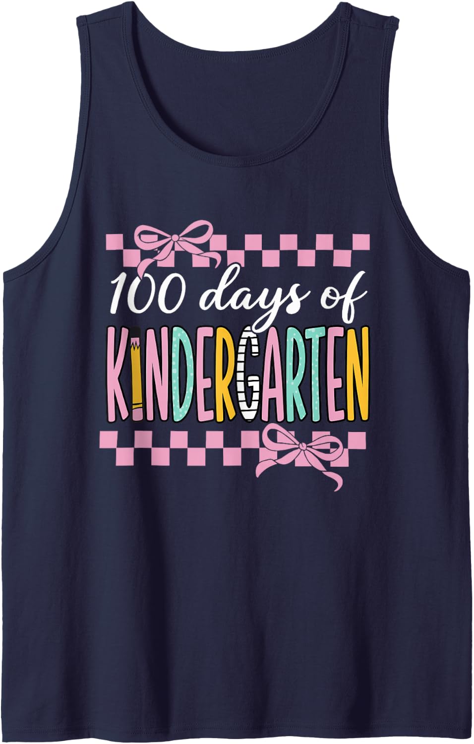 100 Days of Kindergarten Teacher Girls 100th Day of School Sleeveless Tank Top - Navy Blue
