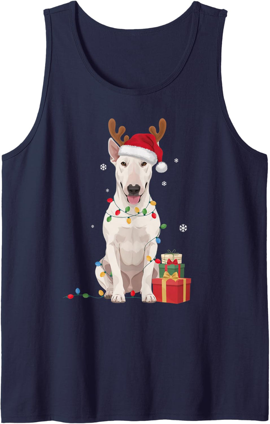 Funny Festive Bull Terrier Christmas Reindeer Lights Dog Mom Sleeveless Tank Top - Navy Blue
