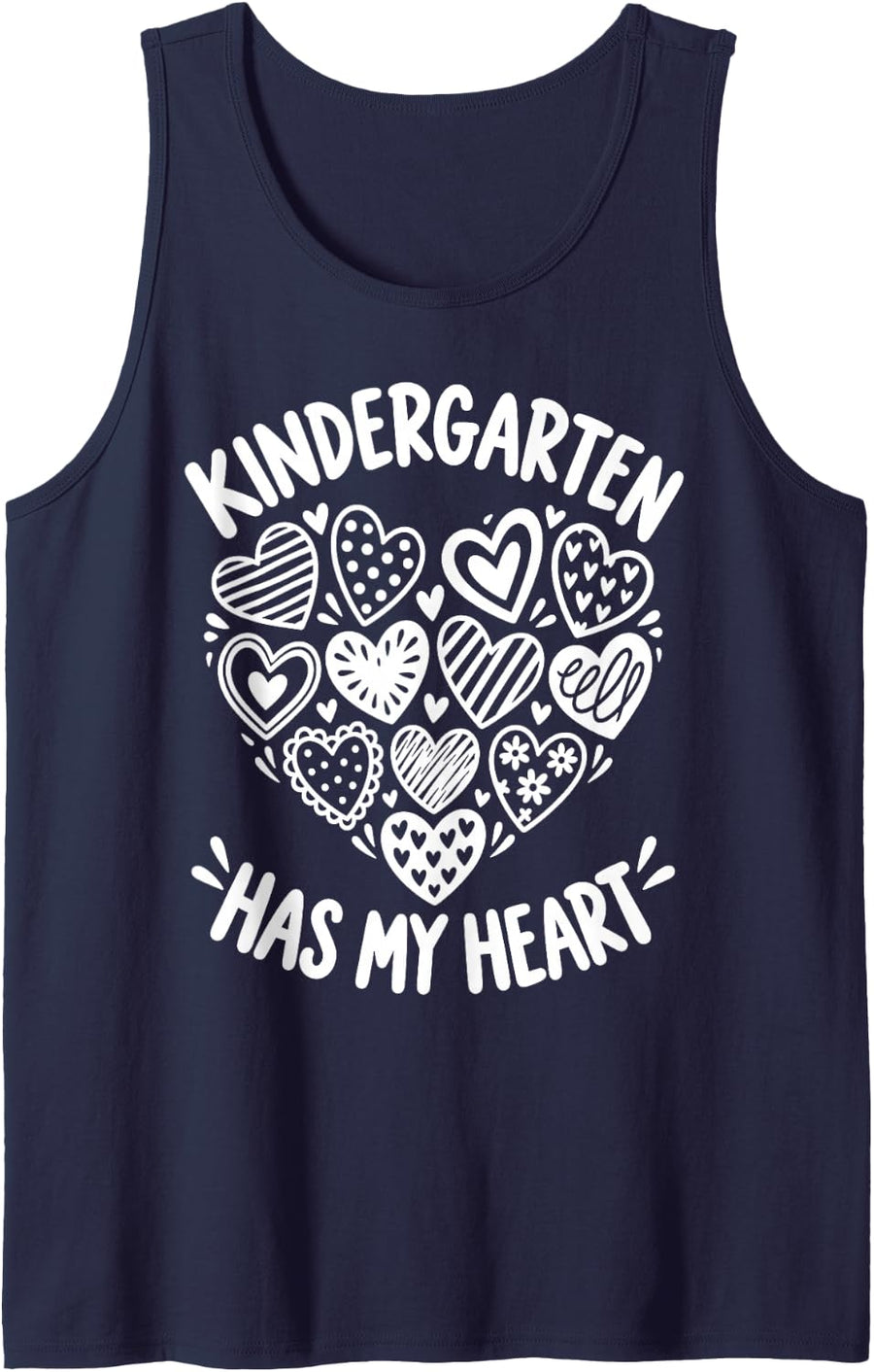 Kindergarten Has My Heart Doodle Art Valentines Teacher Sleeveless Tank Top - Navy Blue