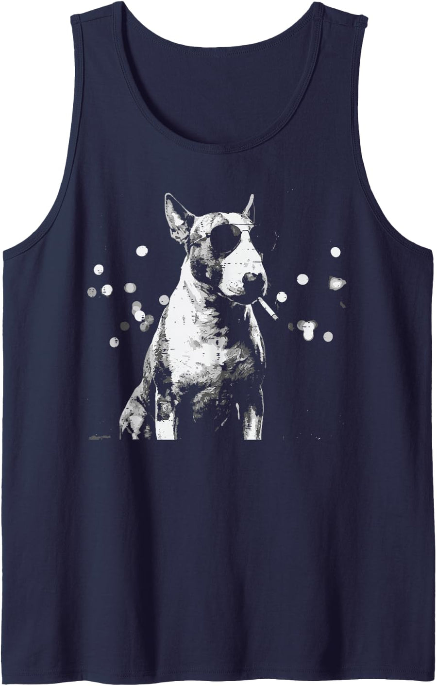 Dog Bull Terrier Sunglasses Cigarette Funny Meme Men Women Sleeveless Tank Top - Navy Blue
