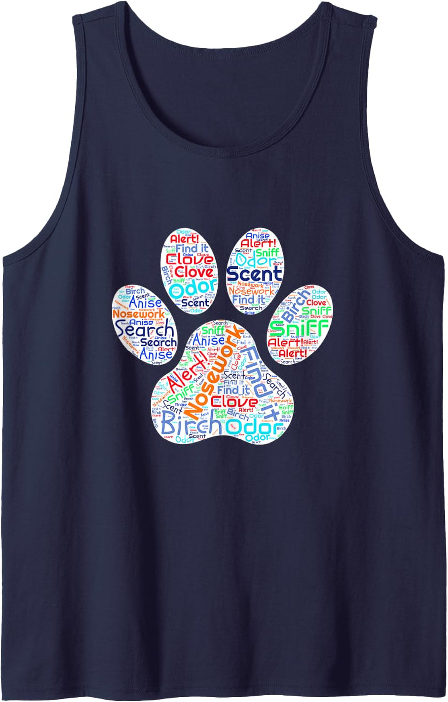 Fun Dog Scent design - dog nose birch clove anise words Tank Top - Navy Blue