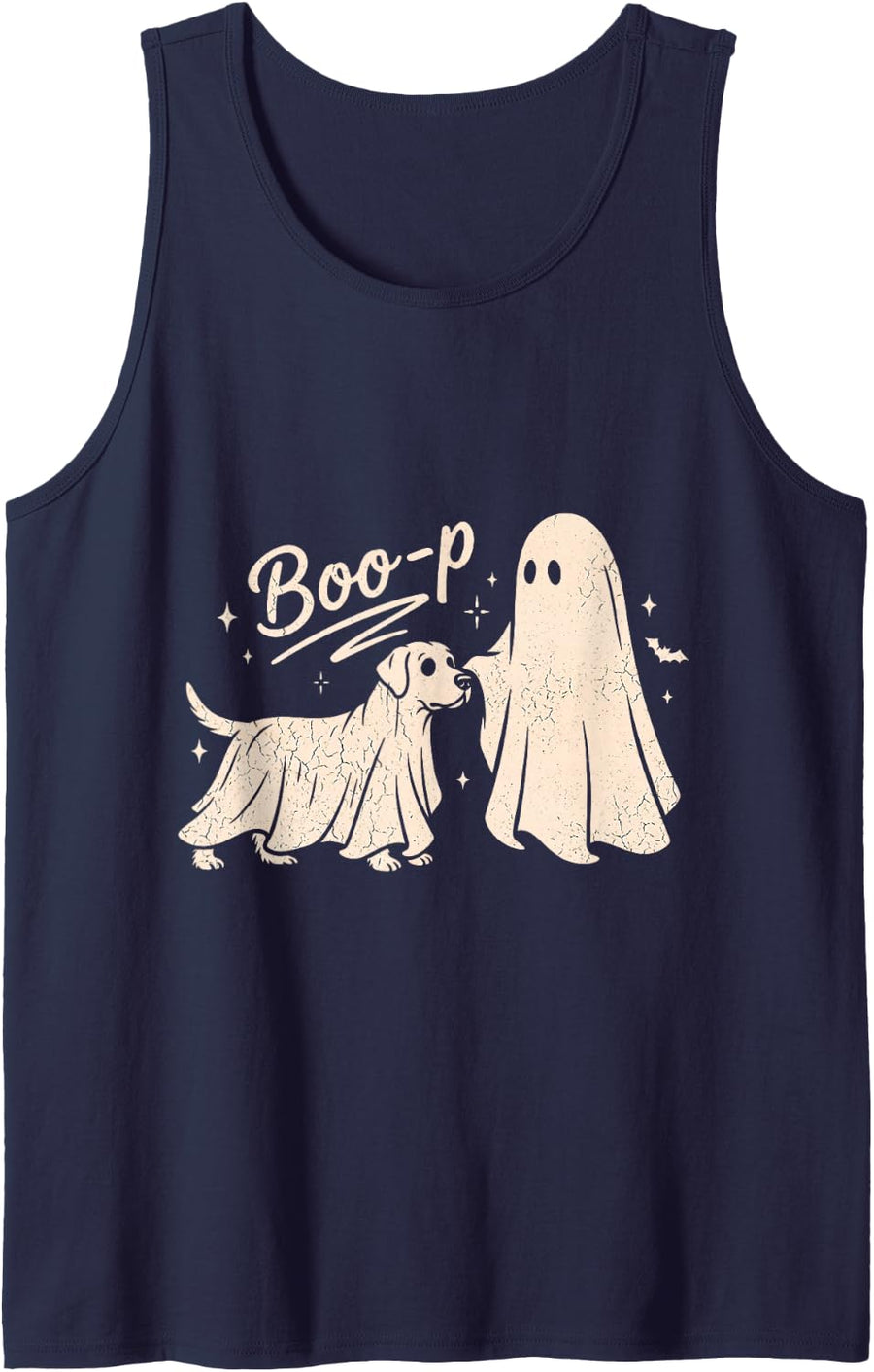Spooky Season Labrador Retriever Halloween Boo-P Ghost Dog Tank Top - Navy Blue