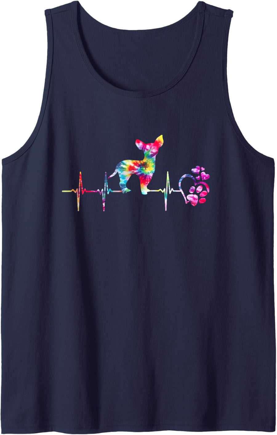 Chihuahua Heartbeat Tie Dye Dog Gifts Sleeveless Tank Top - Navy Blue