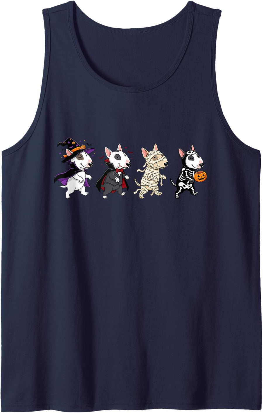Bull Terrier Witch Vampire Ghost Halloween Kids Mens Womens Sleeveless Tank Top - Navy Blue