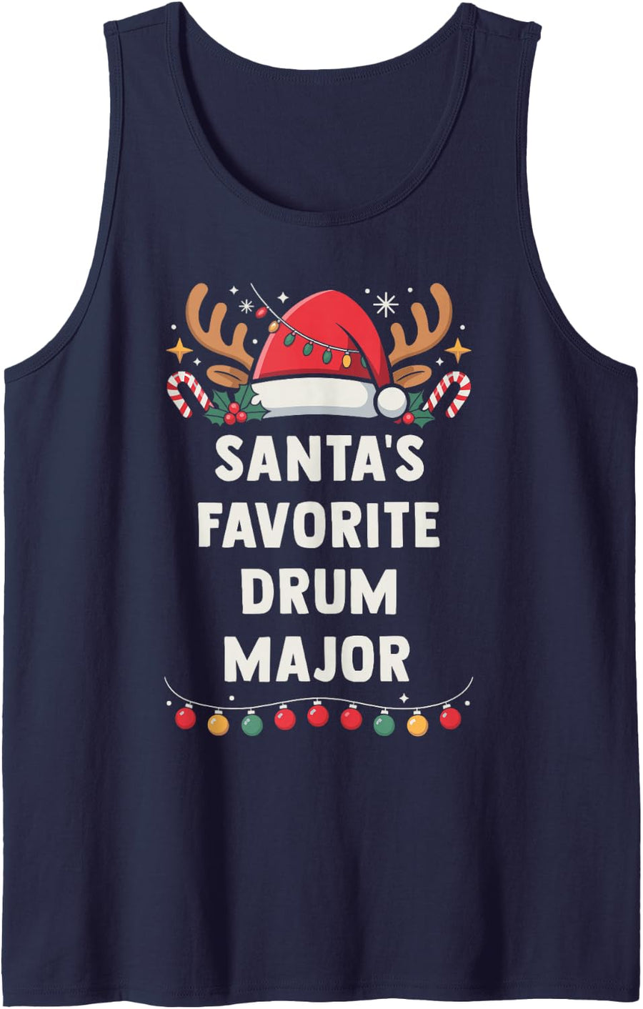 Santa's Favorite Drum Major Christmas Concert Band Squad Sleeveless Tank Top - Navy Blue