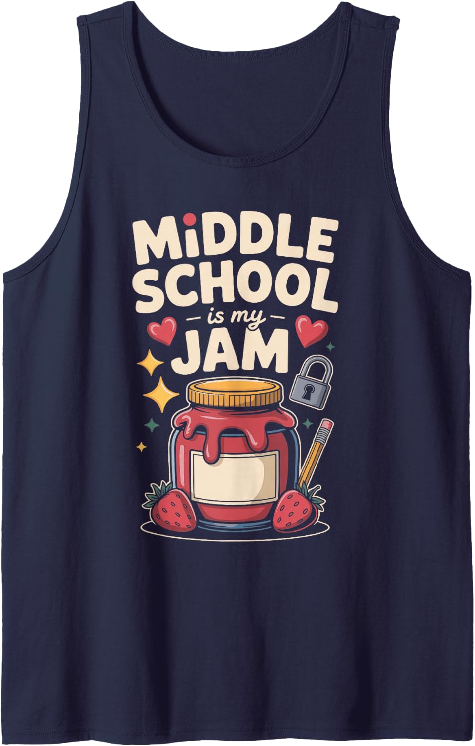 Middle School is My Jam Teacher Sleeveless Tank Top - Navy Blue