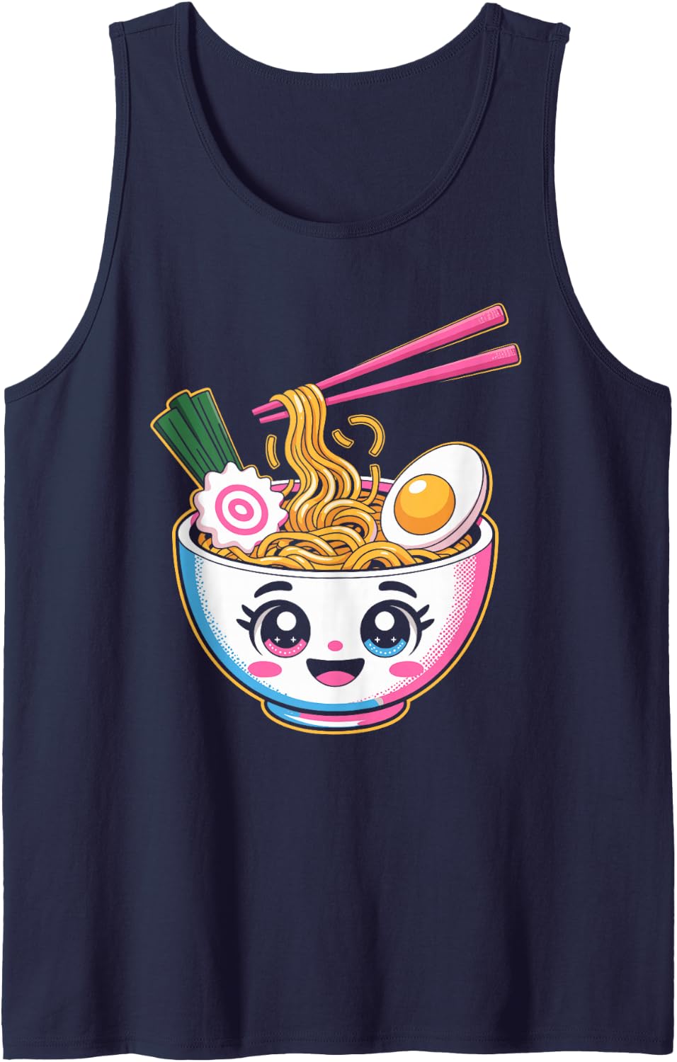 Ramen Ritual Grunge Portrait Art Sleeveless Tank Top - Navy Blue