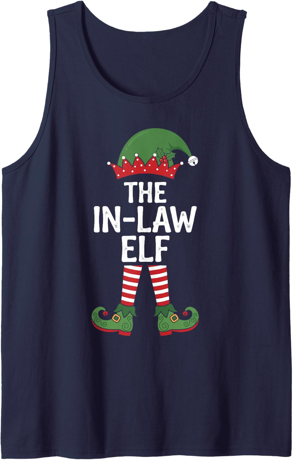 The in-Law Elf Funny Xmas Party Matching Family Group Sleeveless Tank Top - Navy Blue