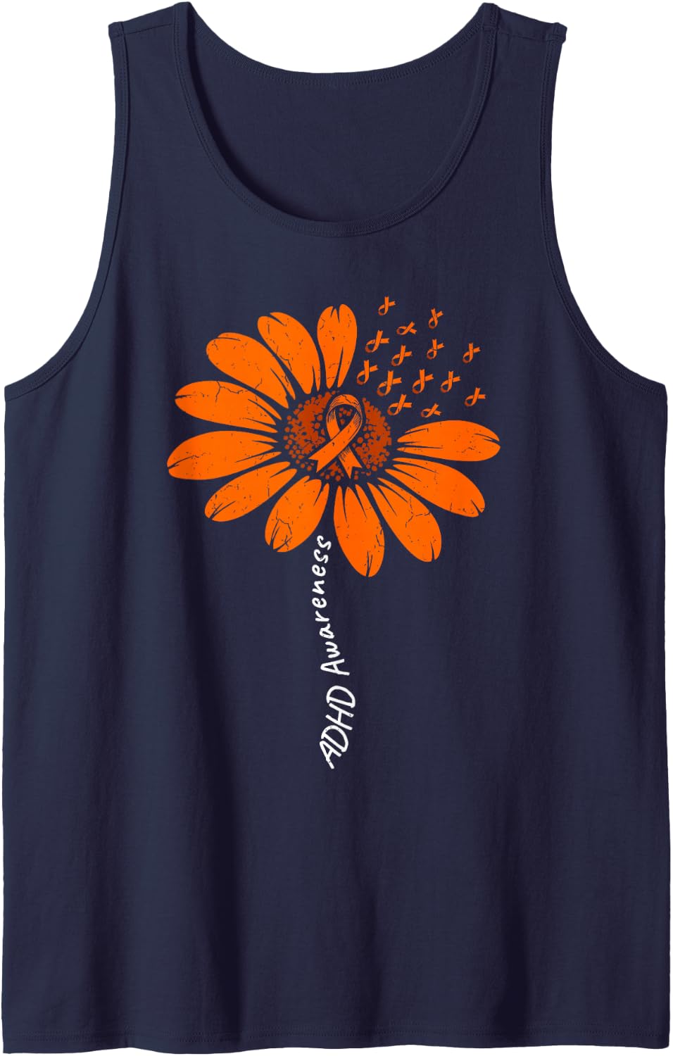 Sunflower ADHD Awareness Month Orange Ribbon Sleeveless Tank Top - Navy Blue