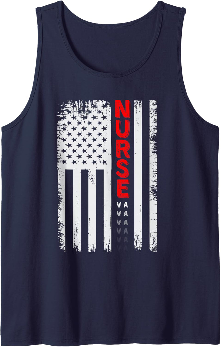 VA Nurse American Flag 4th of July USA Veterans Vintage Sleeveless Tank Top - Navy Blue