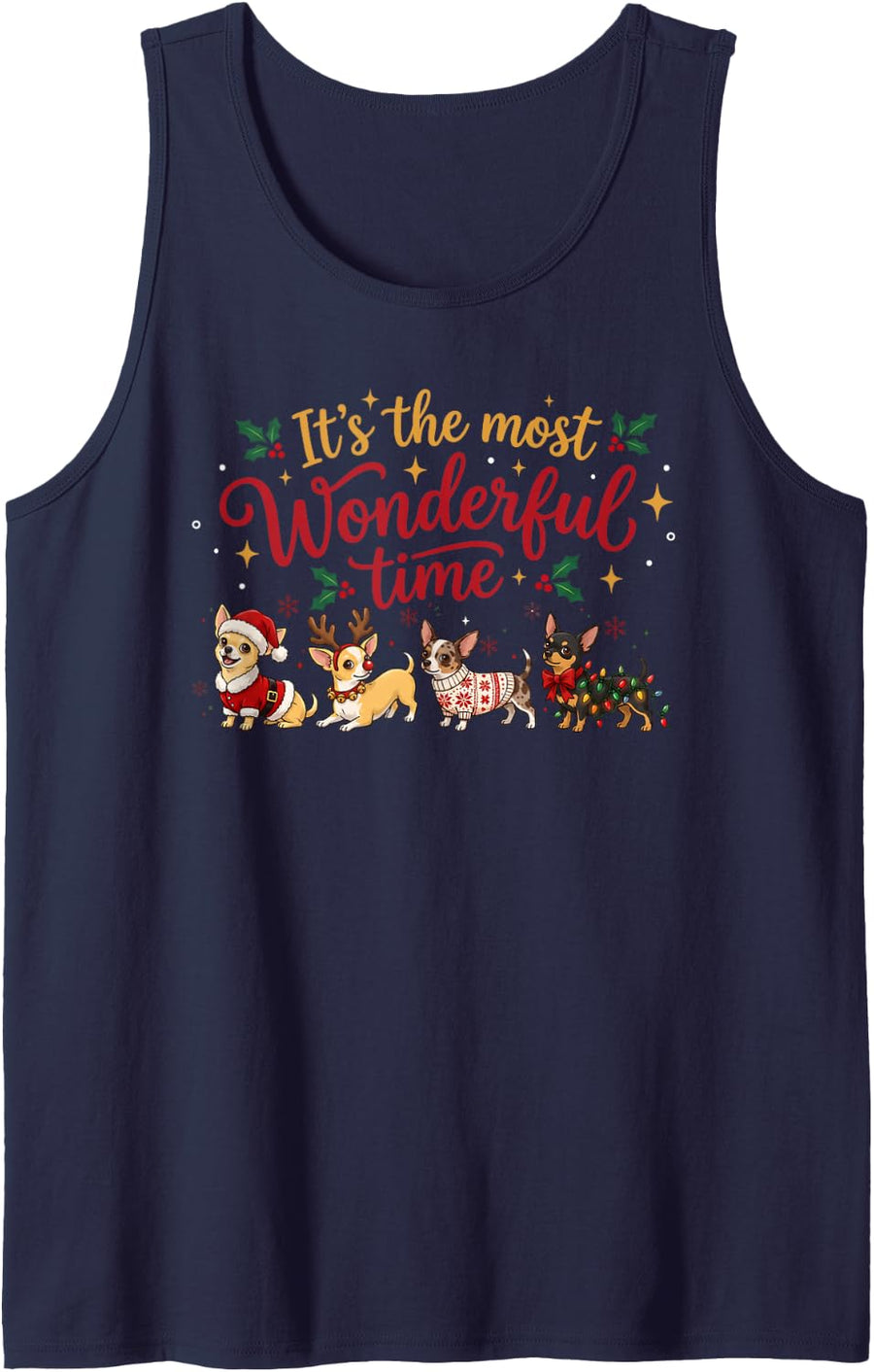 Funny Chihuahua Christmas Dog Lovers Holiday Sleeveless Tank Top - Navy Blue