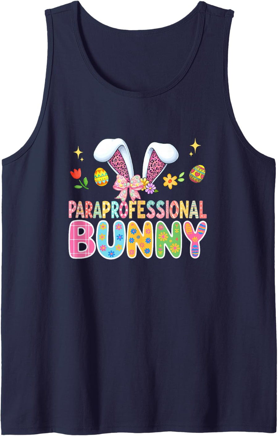 Paraprofessional Bunny Easter Colorful Leopard Hunting Eggs Sleeveless Tank Top - Navy Blue