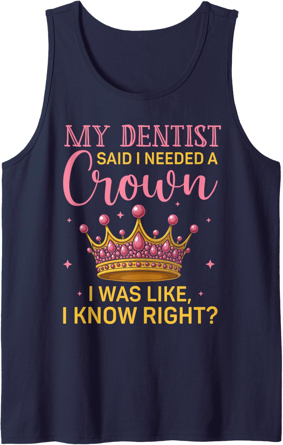 My Dentist Said I Needed A Crown Funny Queen Sleeveless Tank Top - Navy Blue