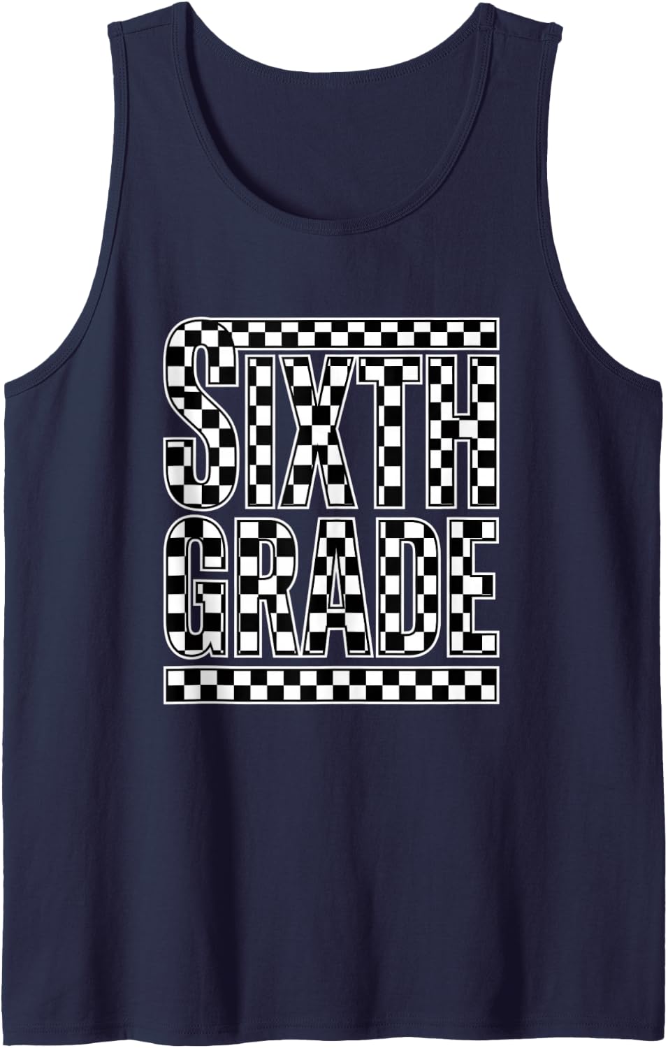 Sixth Grade Back to School Checkered Kids Student Sleeveless Tank Top - Navy Blue