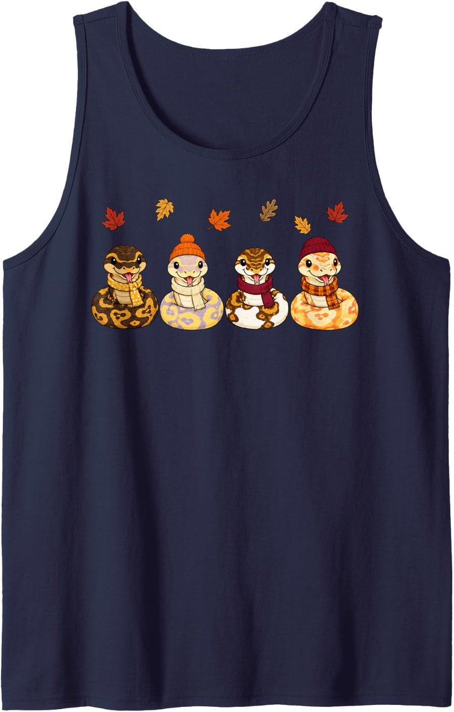 Ball Python Snake Fall Autumn Season Pumpkin Sleeveless Tank Top - Navy Blue