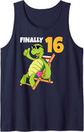 16th Birthday Party 16 Year Chilling Turtle Tortoise Reptile Tank Top - Navy Blue