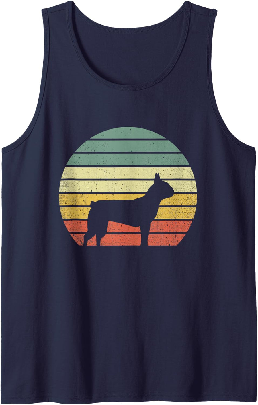 Boston Terrier Retro Vintage 60s 70s Sunset Dogs Lovers Sleeveless Tank Top - Navy Blue