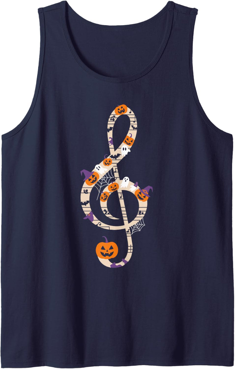 Halloween Treble Clef Music Teacher Design Tank Top - Navy Blue