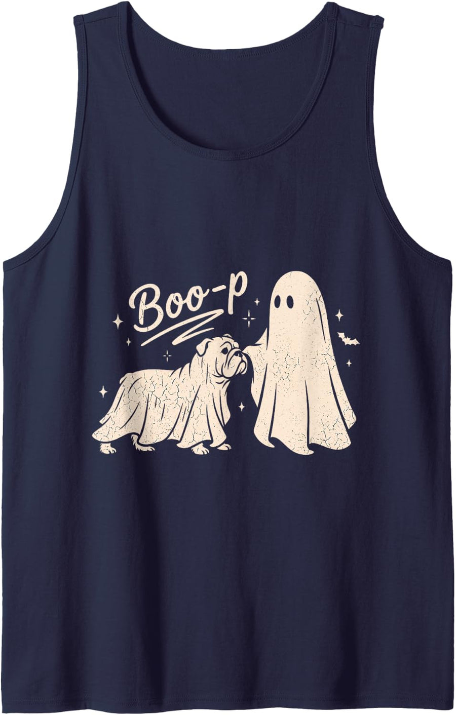 Funny Spooky Season Bulldog Halloween Boo-P Ghost Dog Tank Top - Navy Blue