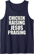 Christian Farmer Chicken Farm Chicken Raising Jesus Praising Sleeveless Tank Top - Navy Blue