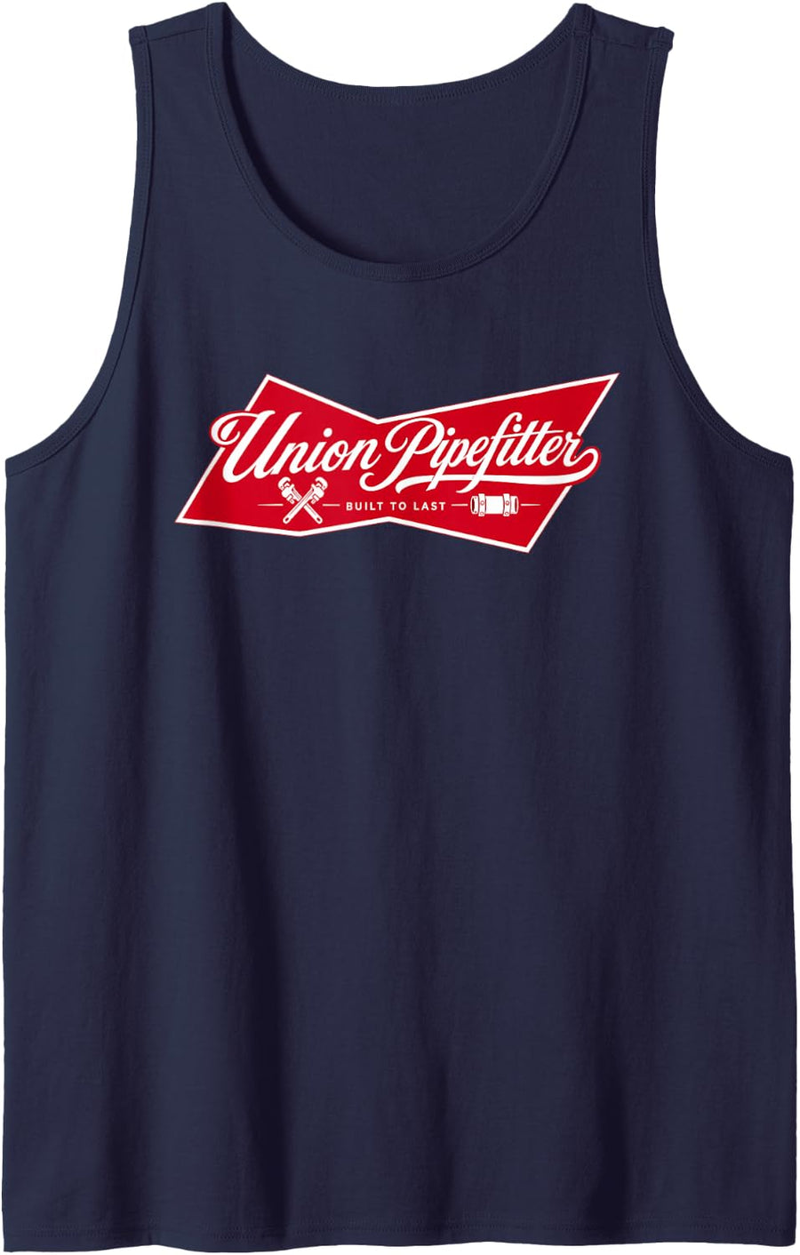 Union Pipefitter Built to Last Vintage Badge Sleeveless Tank Top - Navy Blue