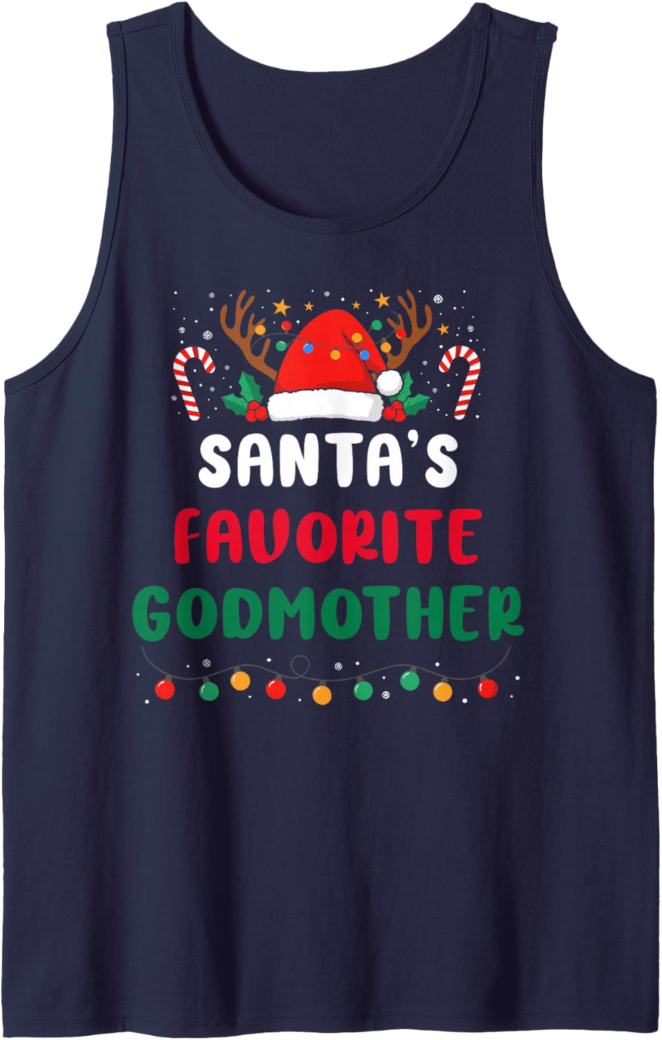 Santa's Favorite Godmother Funny Christmas Holiday Pajamas Sleeveless Tank Top - Navy Blue