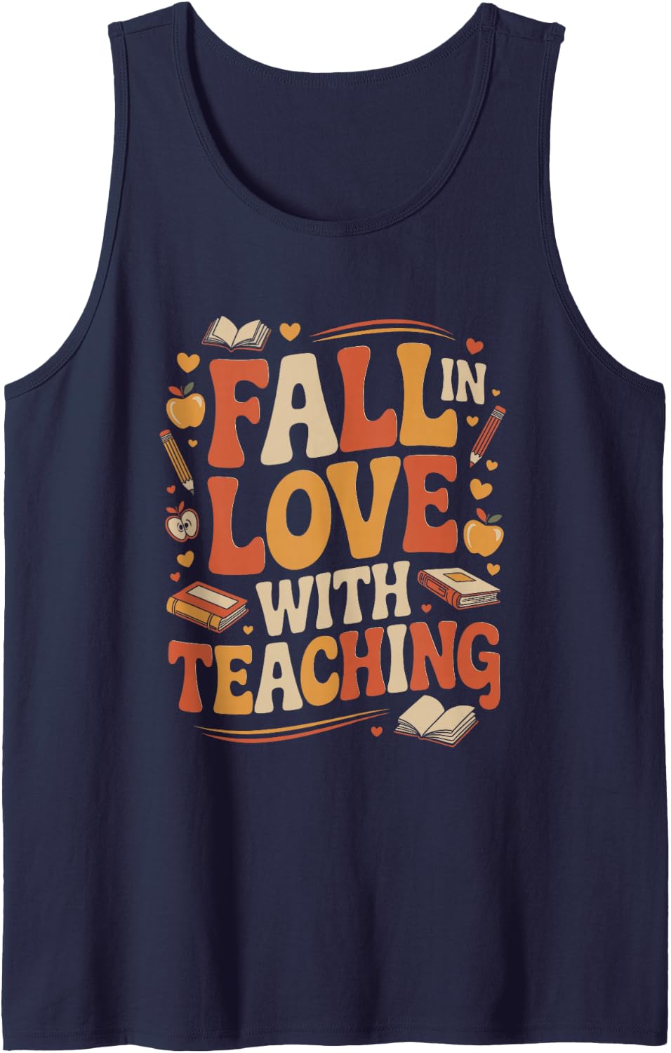 Fall in Love with Teaching Retro Teacher Tank Top - Navy Blue