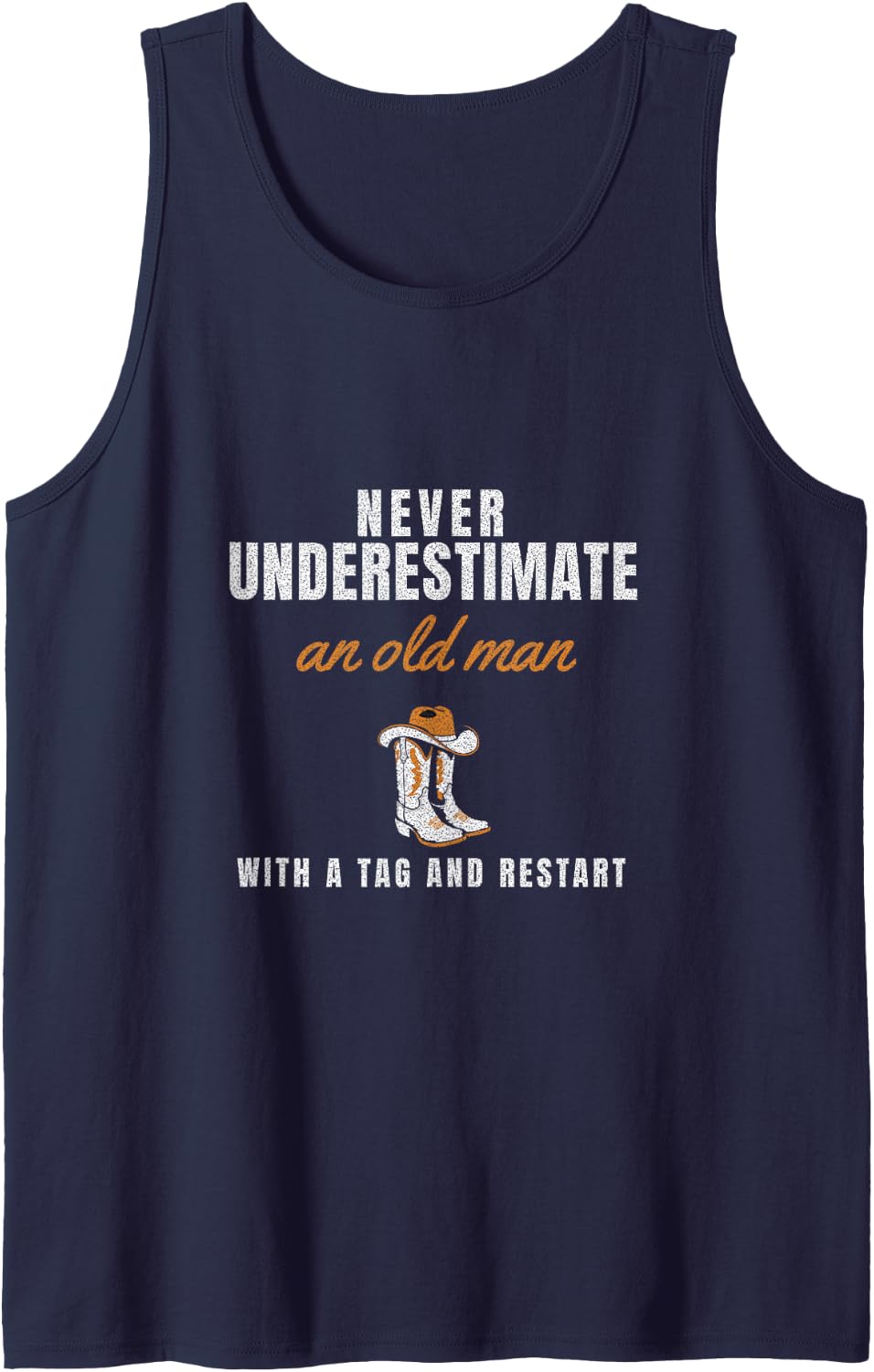 Never Underestimate an Old Man with A Tag and Restart Sleeveless Tank Top - Navy Blue