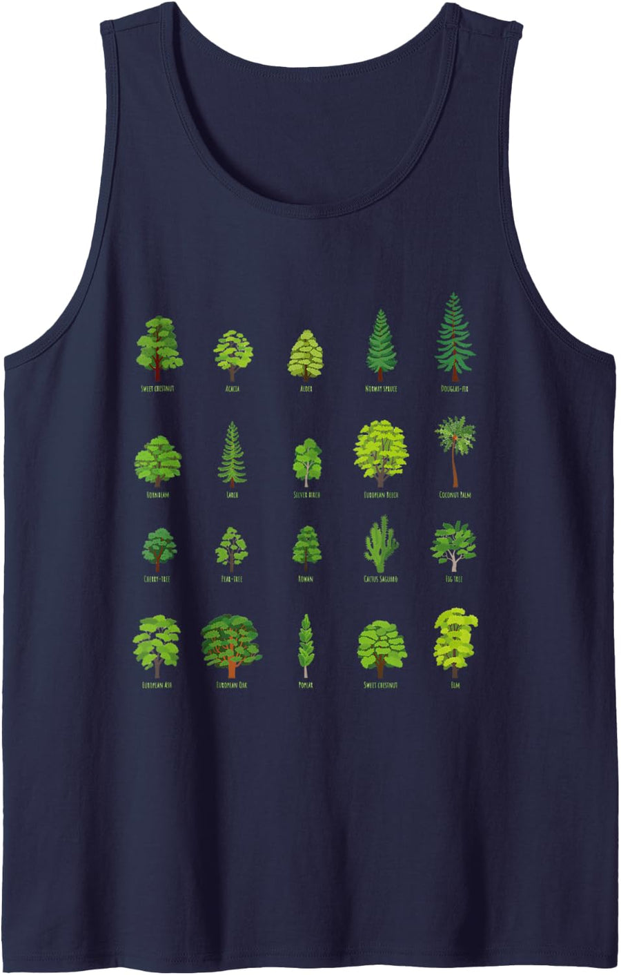 Educational Tree Identification Guide Forest Trees Species Sleeveless Tank Top - Navy Blue