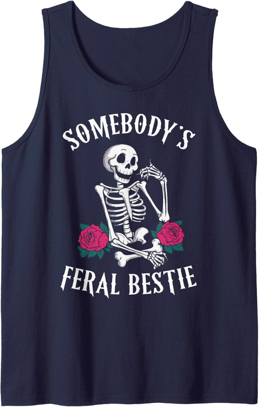 Somebody's Feral Bestie Halloween Skeleton Tank Top - Navy Blue