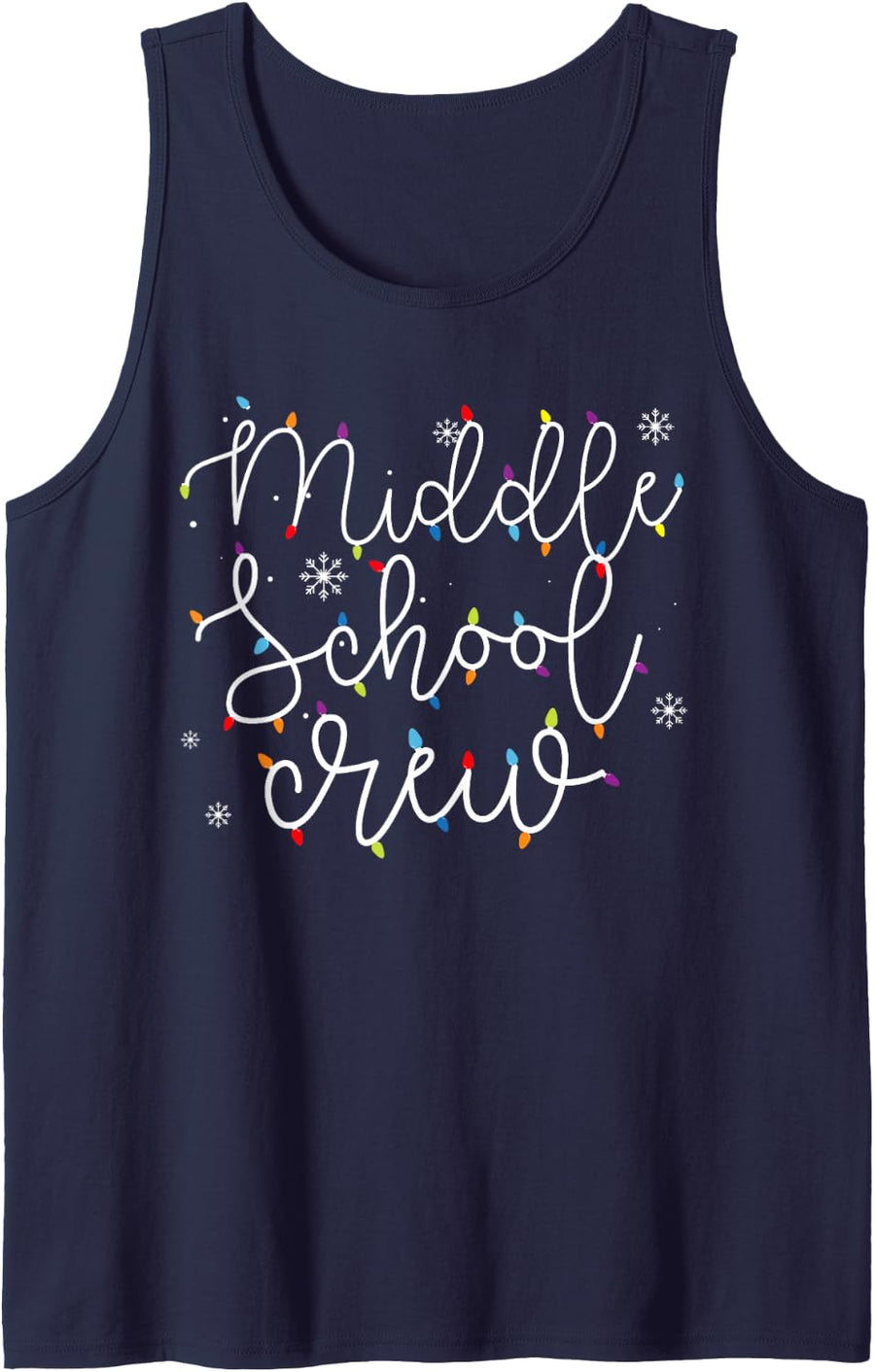 Christmas Middle School Crew Teacher X-mas Light Festive Sleeveless Tank Top - Navy Blue