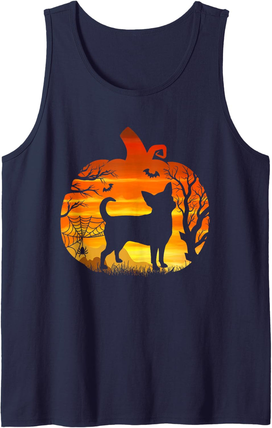 Chihuahua Halloween Costume Pumpkin Chihuahua Sleeveless Tank Top - Navy Blue