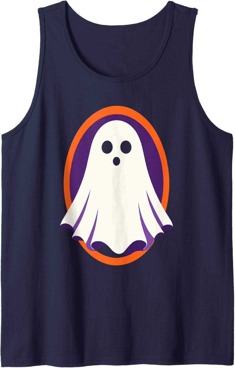 Halloween Ghost Badge Minimalist Retro Star Spooky Season Tank Top - Navy Blue